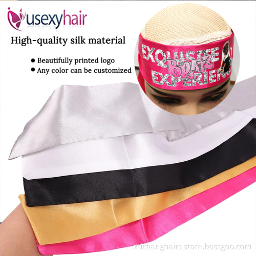 Customized Logo On Silk Head Wraps Head ties Headband Edge Satin Scarf